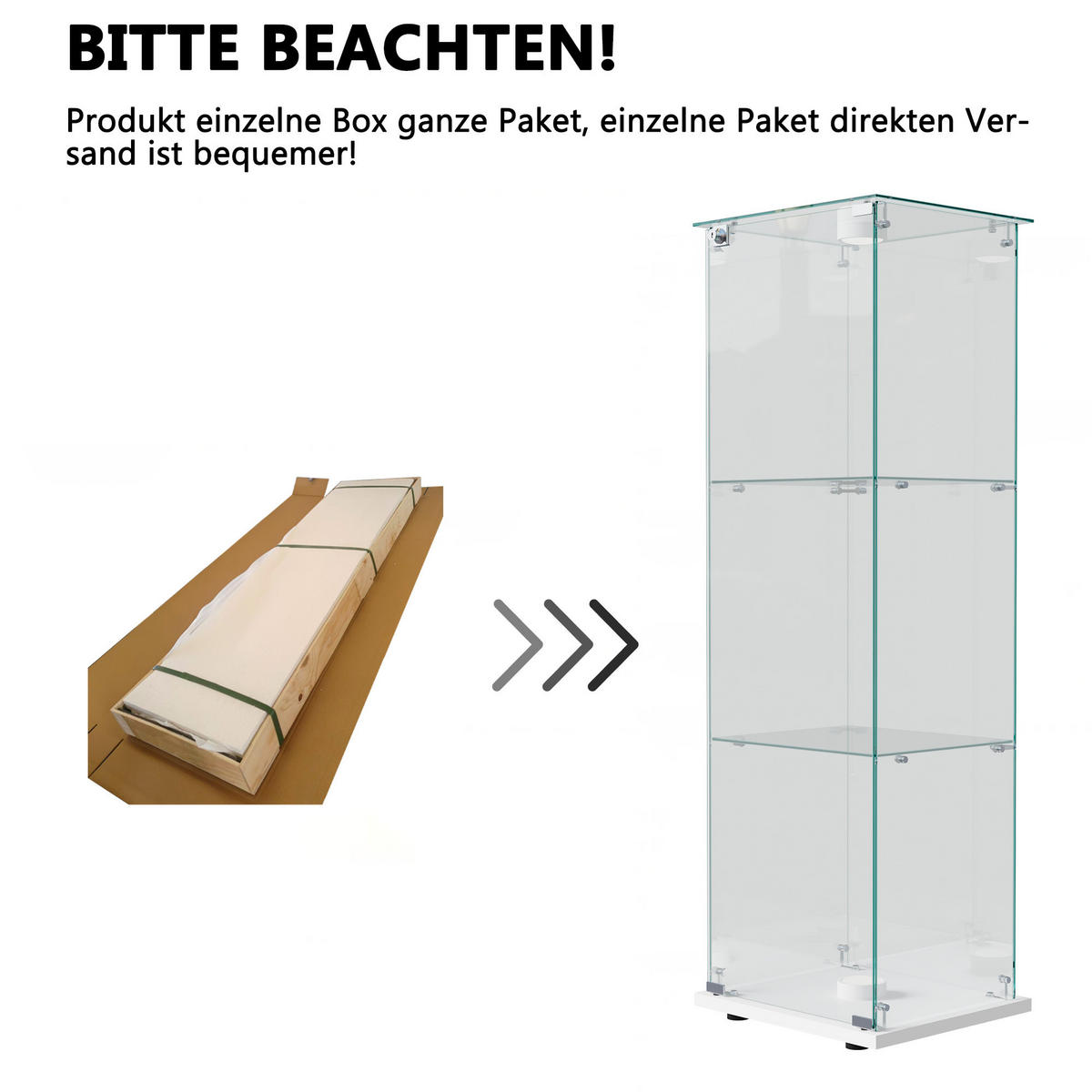 VITRINE, 3 Einlageplatten, einflügelige Glastür mit Schloss, Touch-Spot-Leuchten, Weiß - Weiß, Glas (39.8/123.3/35cm) - BRILVERDE