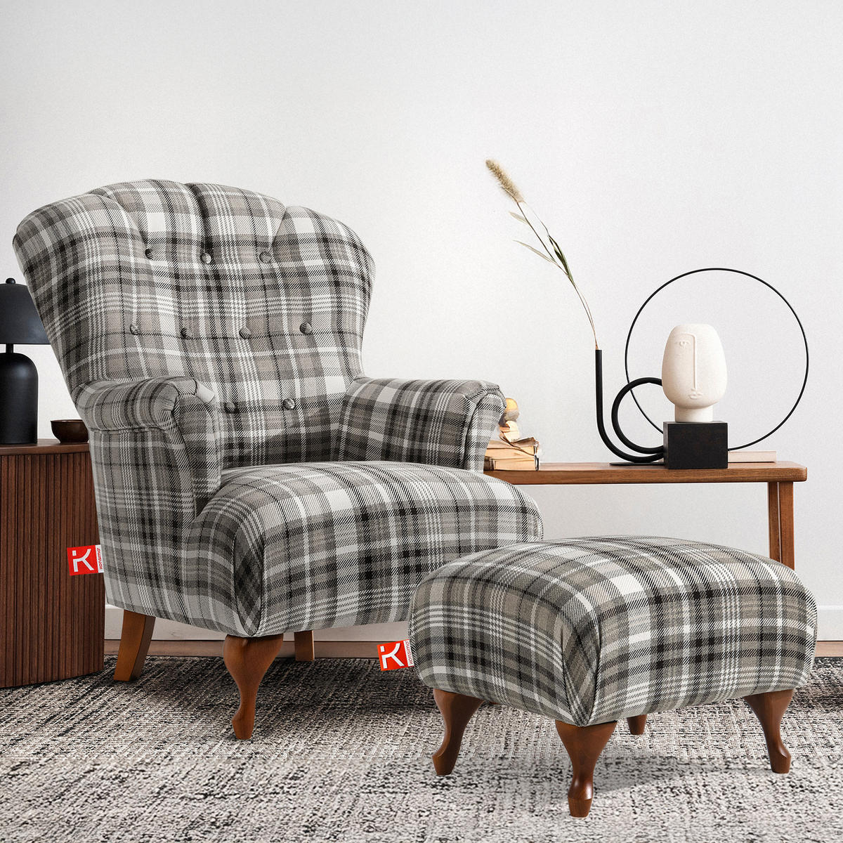 FUẞSTÜTZE TOMIS, Grau - Braun/Grau, Eichenholz/Holz (50/40/50cm) - KONSIMO®