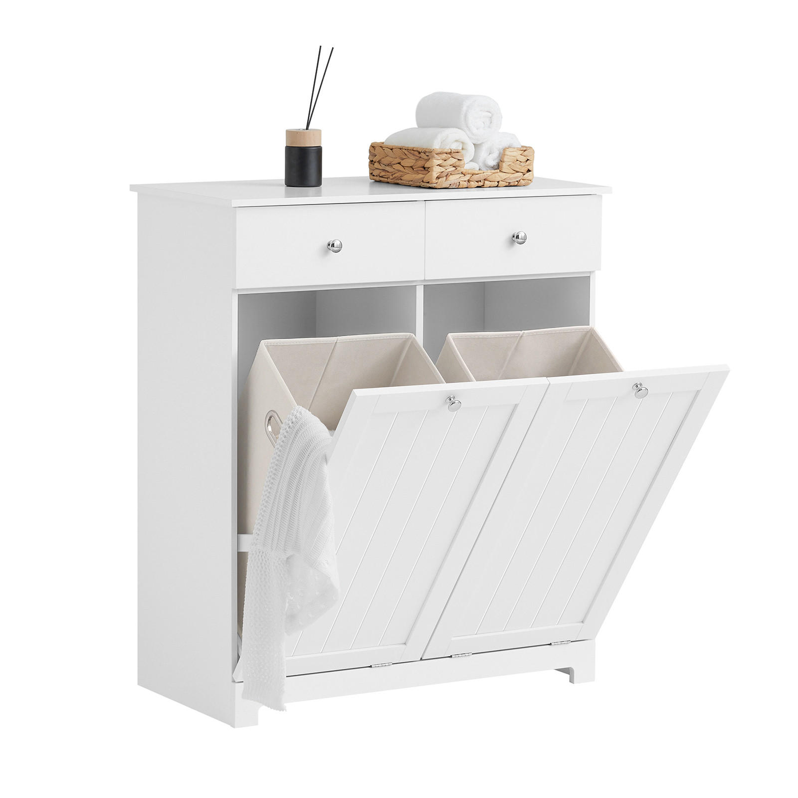 SoBuy KOUPELNOVÁ skříňka se dvěma zásuvkami a košem na prádlo Bílá 78x38x90cm Nordický
