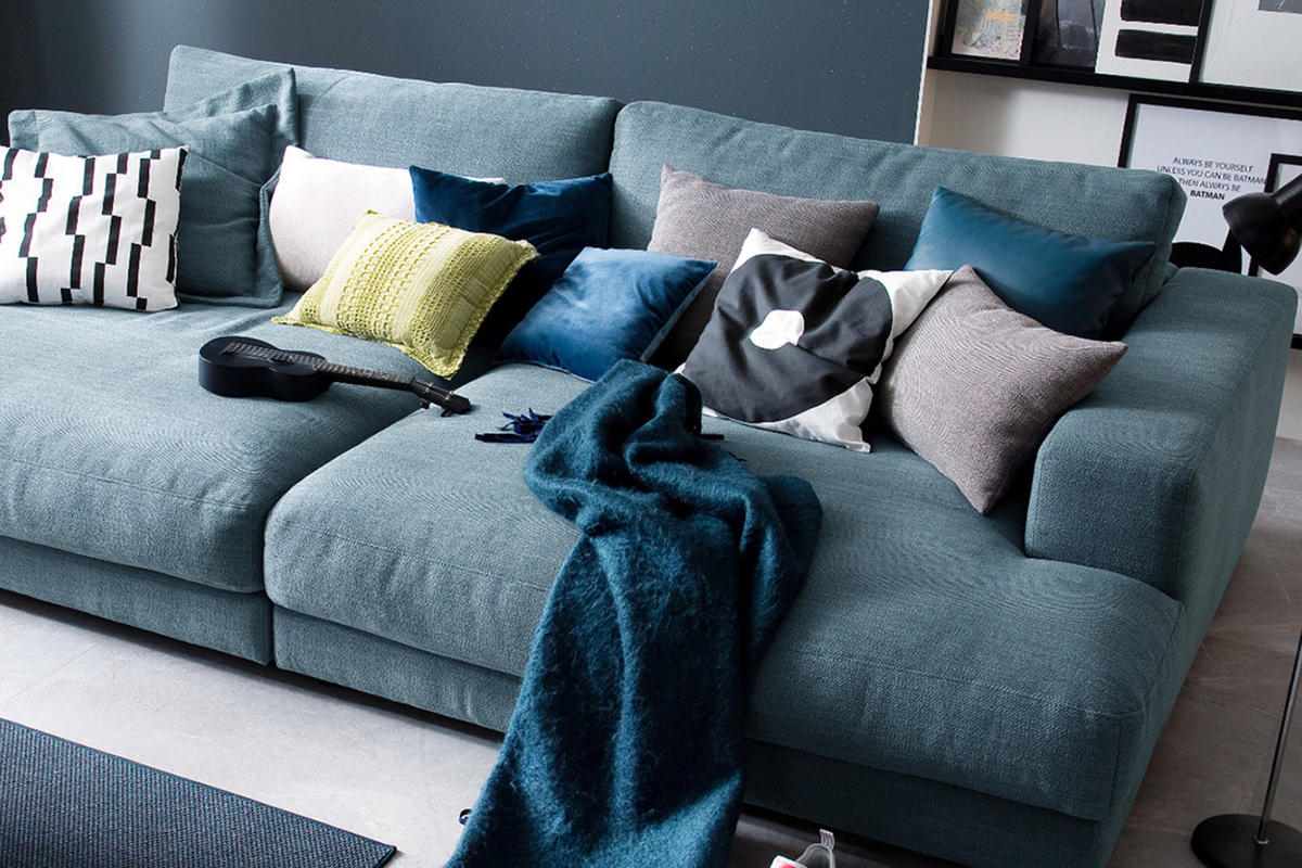 BIG SOFA MADELINE Petrol Webstoff - Petrol/Schwarz, Kunststoff/Textil (290/85/170cm) - KAWOLA