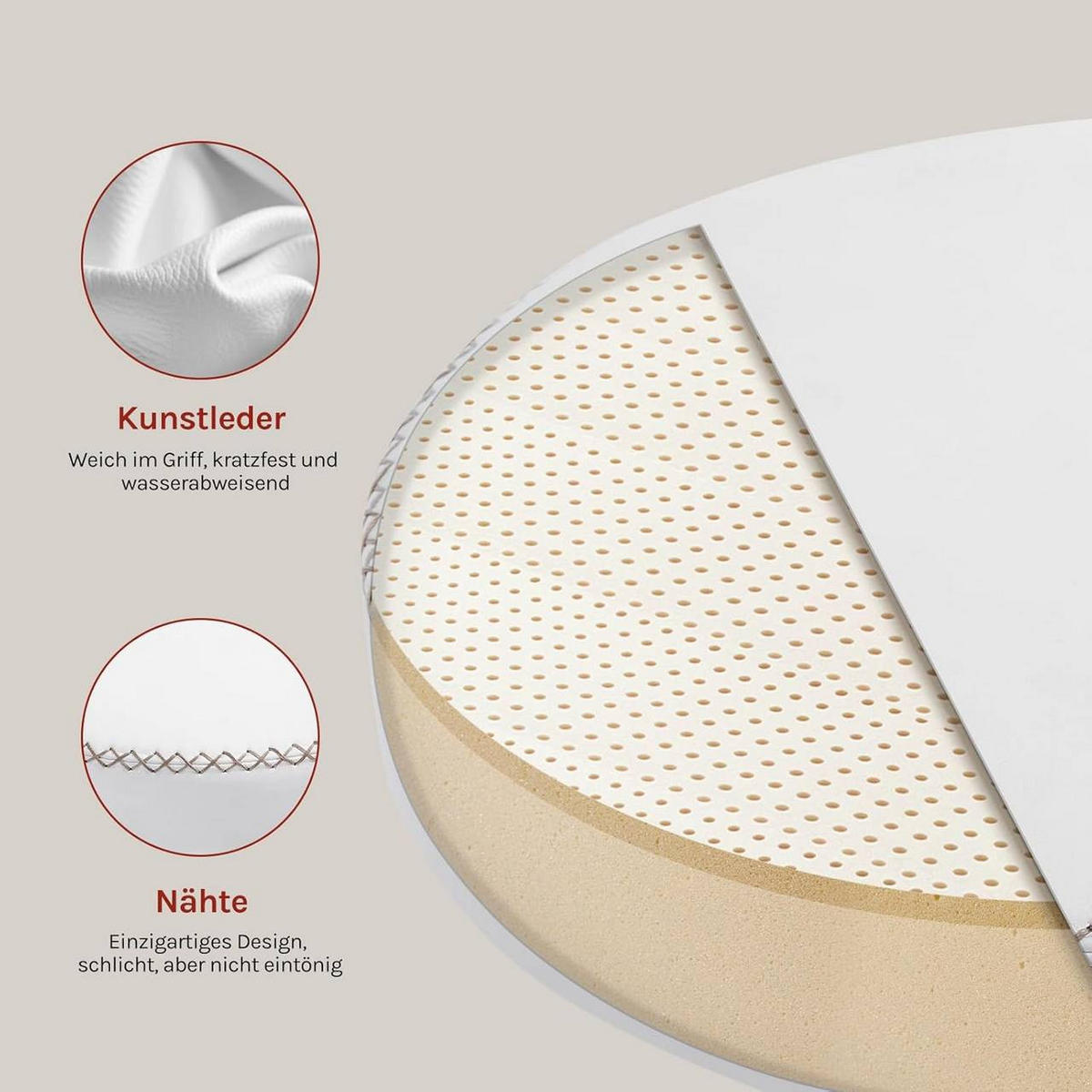 BÜROHOCKER 360° drehbar, rund, Kunstleder, Weiß - Weiß, Kunststoff/Textil (49/46/49cm) - Woltu