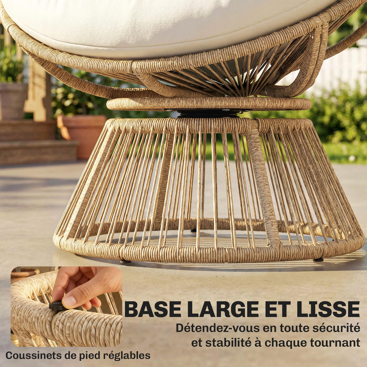GARTEN-RELAXSESSEL DE-13693 360° drehbar mit 12 cm Polster Natur - Creme, Metall (81/87/93cm) - ComfortXL