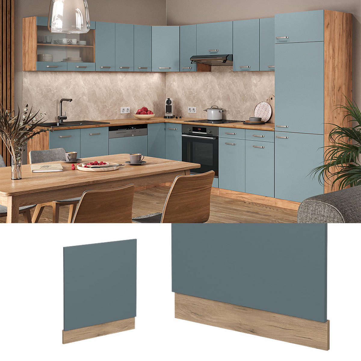 FRONTBLENDE R-Line Blau-Grau 60 cm, AP Anthrazit - Eiche Wotan/Blaugrau, Holzwerkstoff (60/57.2/1.6cm) - Vicco