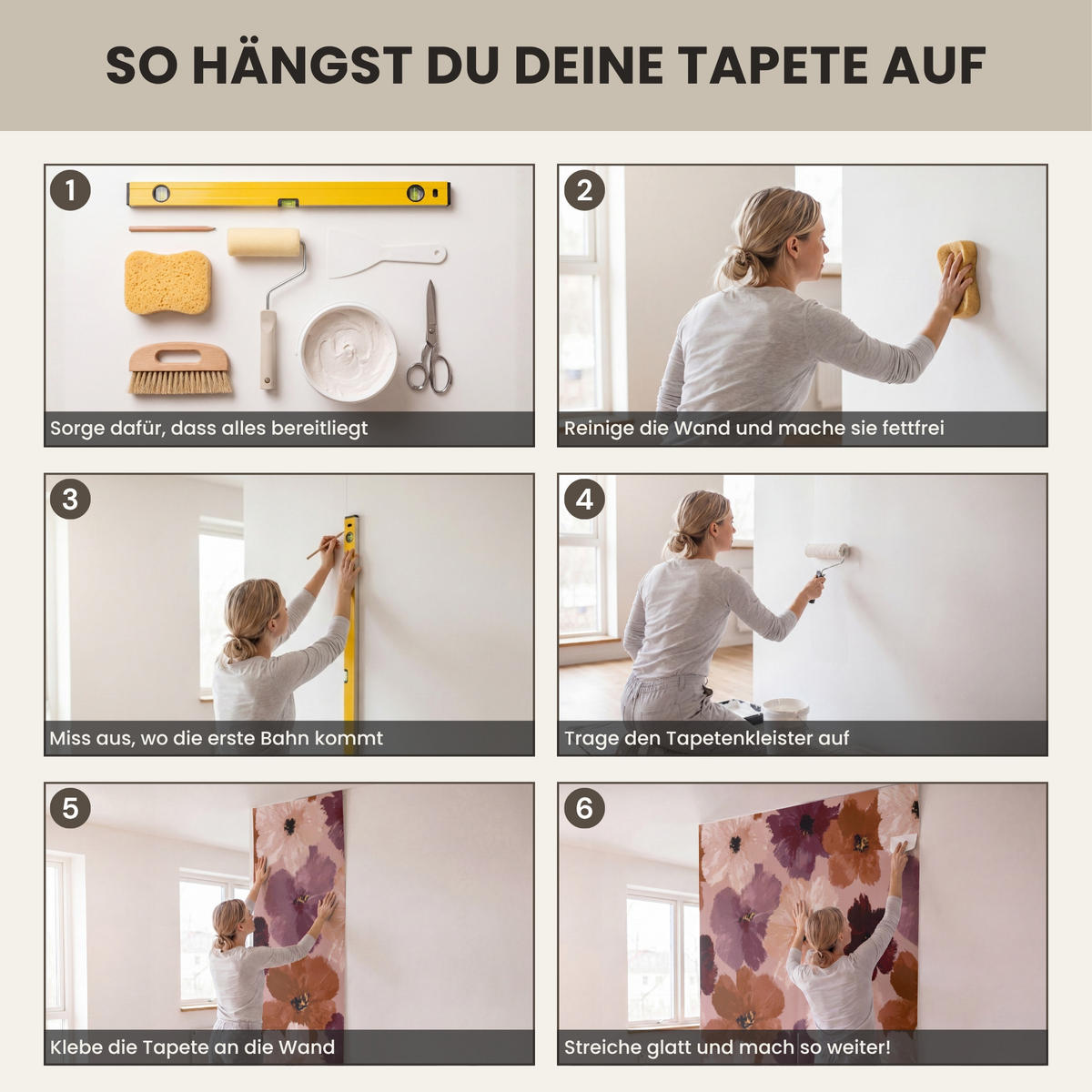 TAPETE - Blumen - Abstrakt - Erdtöne - 450x280 cm - Multicolor, Papier (450/280cm) - OnlyWow