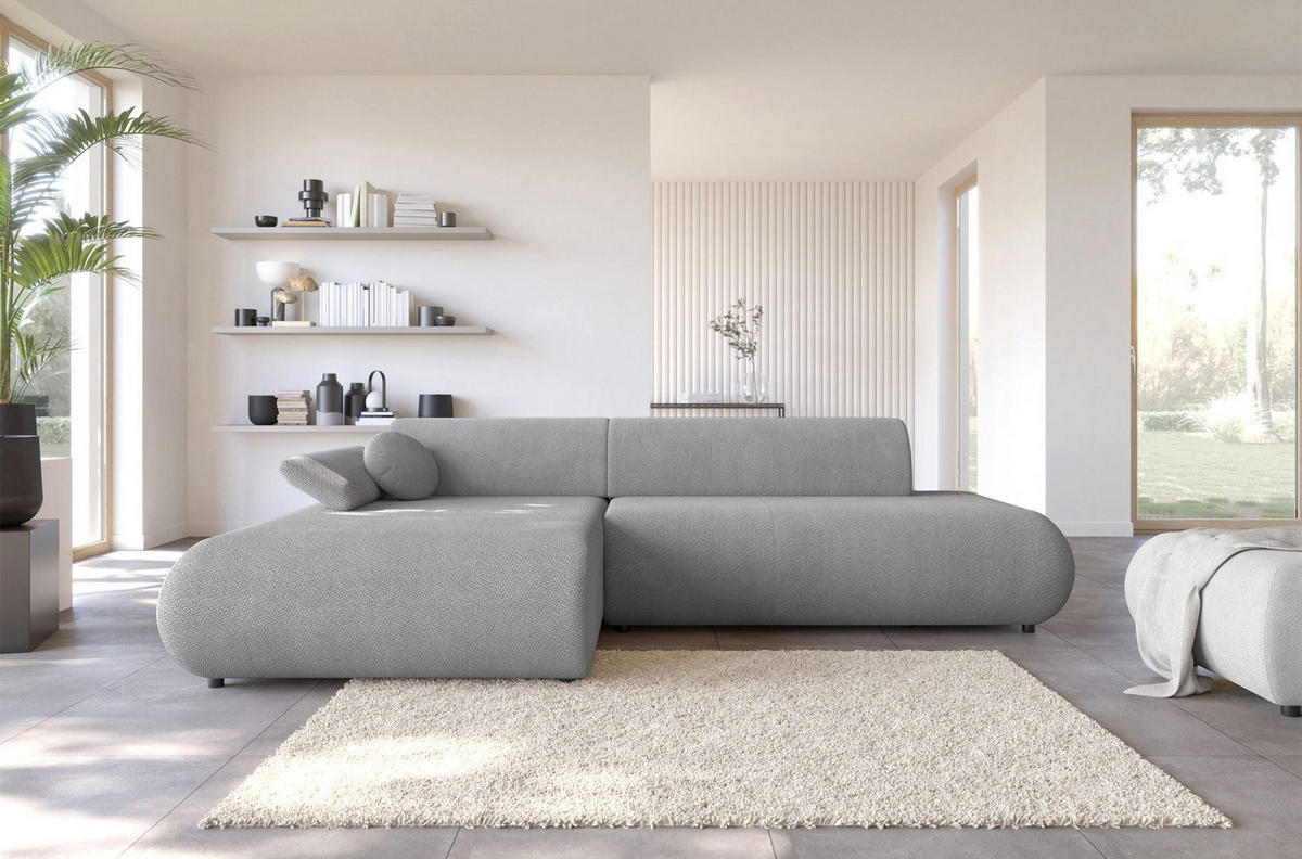 ECKSOFA Armone Grau Chenille - Schwarz/Grau, Kunststoff/Textil (286/173.5cm) - Selsey