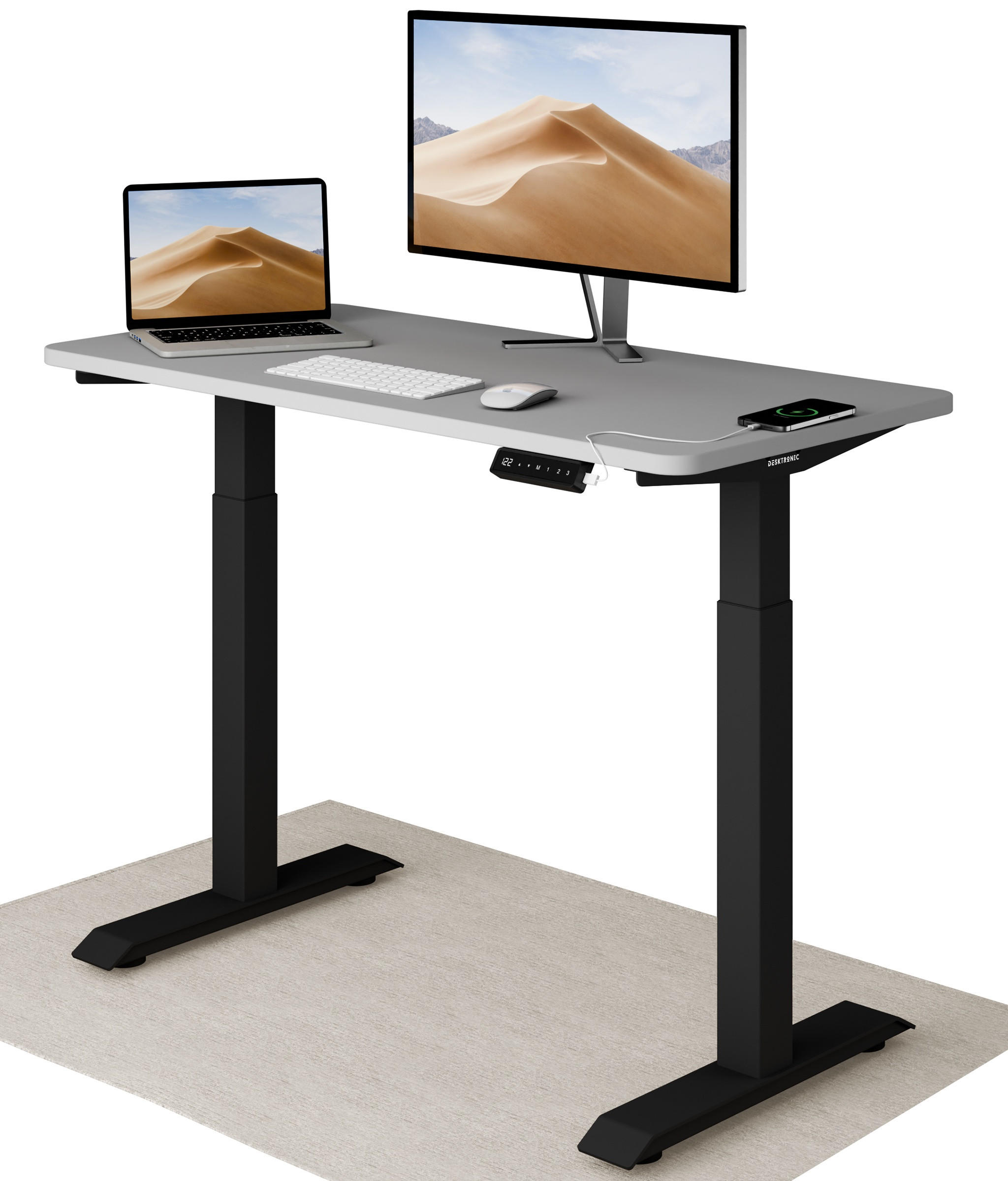 SCHREIBTISCH Elektrisch Höhenverstellbarer HomeOne 120x60cm Schwarz/Grau mit Memory-Funktion, Anti-Kollisions Technologie - Schwarz/Grau, Holzwerkstoff (60/120/72cm) - Desktronic