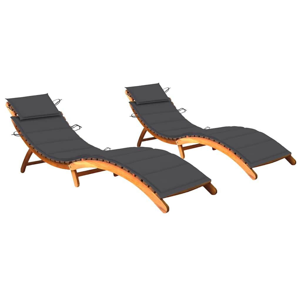 SONNENLIEGEN 2 Stk. mit Auflagen Massivholz Akazie - Anthrazit, Holz (55/64/184cm) - furnicato