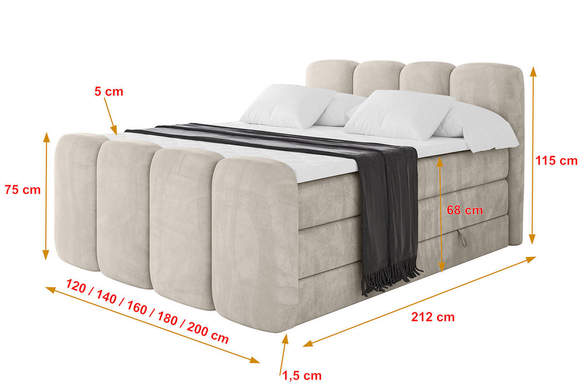 BOXBETT mit Matratze H3|H4 und Lattenrost - NINA-Z KING - 120x200 cm Casablanca - Beige - Champagner, Holzwerkstoff (120/200cm)
