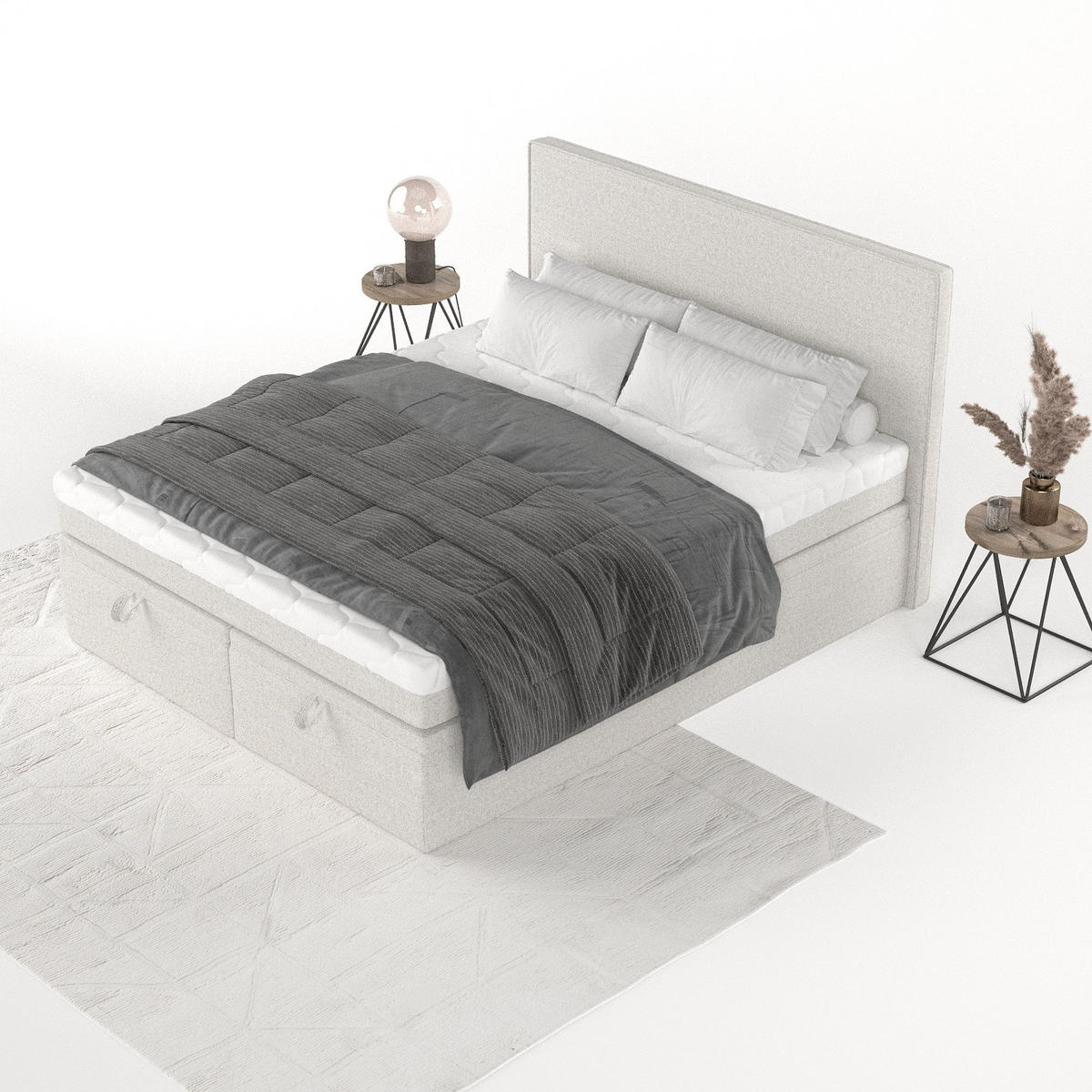 BOXBETT Zalla 180/200 cm Hellbeige im Riva Stoff - Sandfarben/Schwarz, Holz/Holzwerkstoff (180/200cm) - AltaBeds