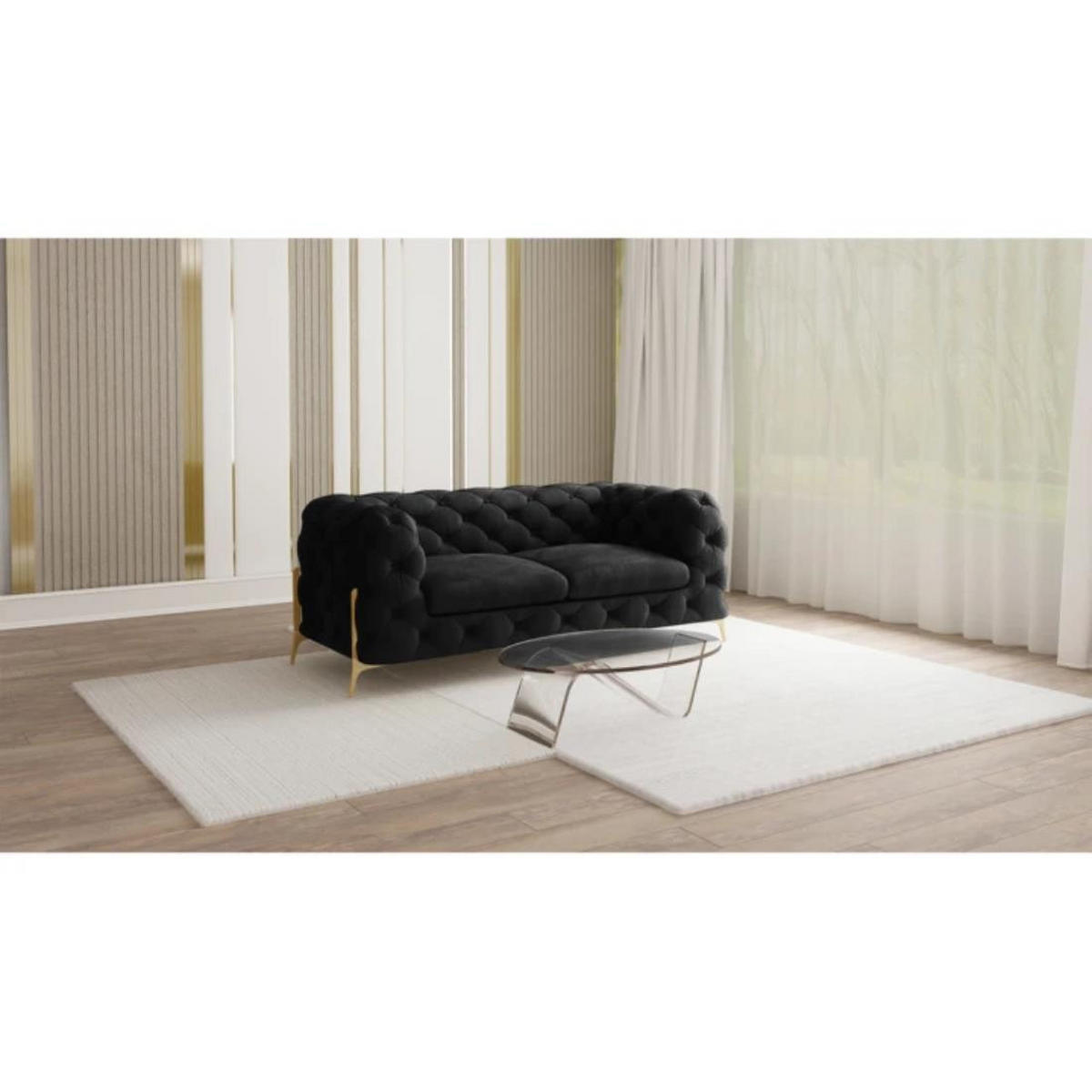 CHESTERFIELD-SOFA 2-Sitzer Lexi Schwarz Samt - Goldfarben/Schwarz, Holz/Textil (185/75/100cm) - S-Style Möbel