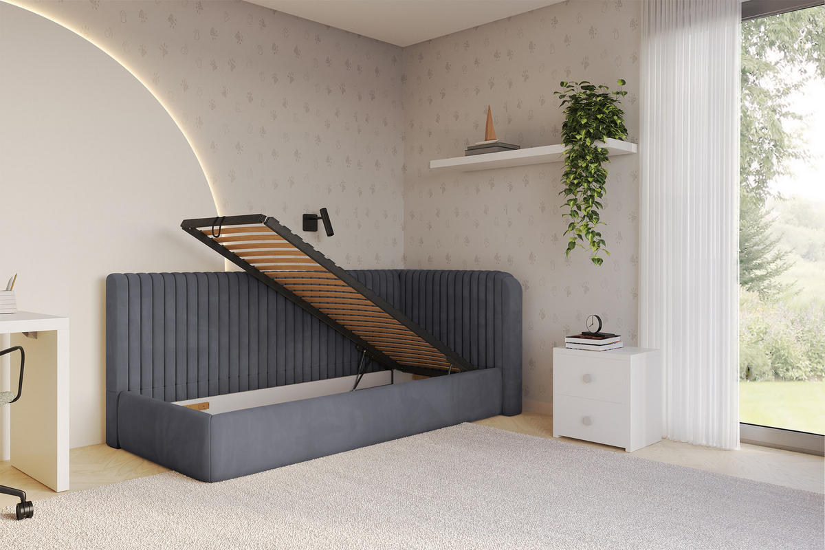 EINZELLBETT Jugendbett mit Bettkasten, Links - AURY 100x200 Dunkelgrau - Dunkelgrau, Holzwerkstoff/Textil (100/200cm) - ALTDECOR