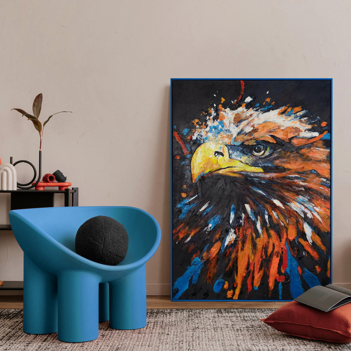 GEMÄLDE Mächtiger Adler Schattenfugenrahmen Blau 140x100 cm - Blau, Holz (140/100cm) - YS-art gallery