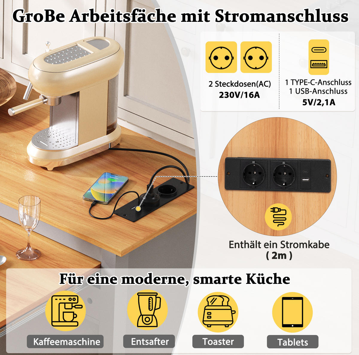 KÜCHENINSEL mit Ausziehplatte und Stauraum 120 cm Grau - Grau, Holz (40/92/120cm) - Beauniv