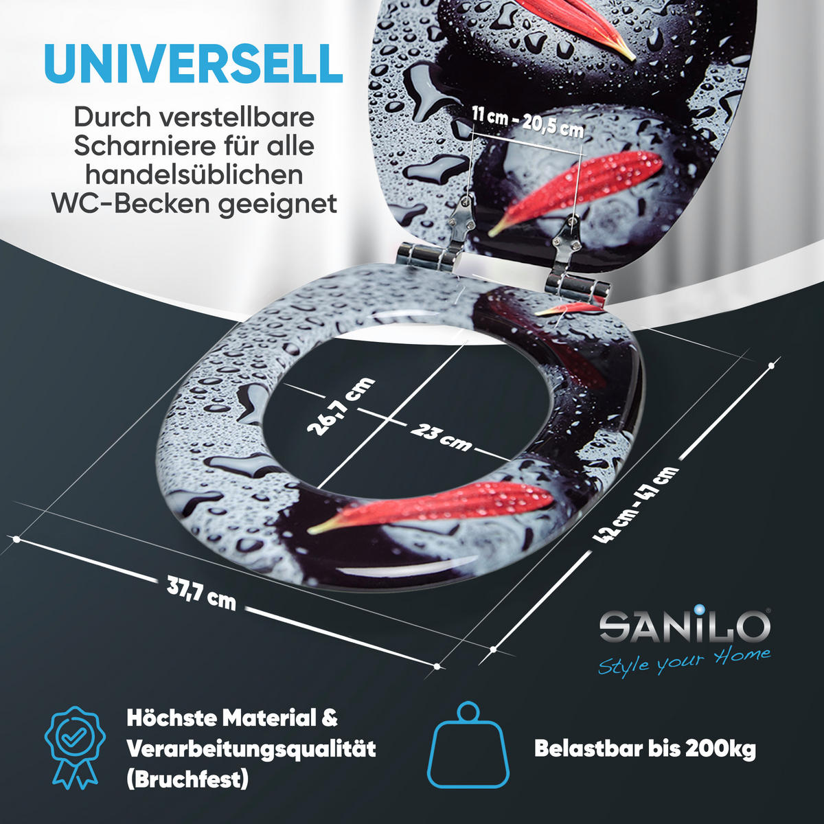 WC-SITZ mit Absenkautomatik Elegance - Rot/Schwarz, Holzwerkstoff (38/6/47cm) - Sanilo