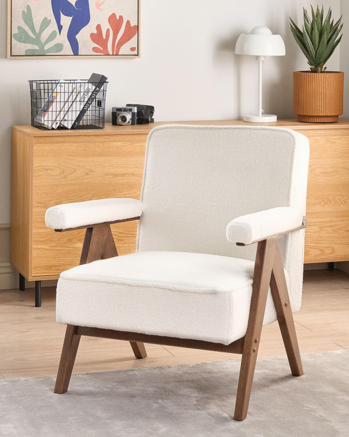 SESSEL Bouclé Cremeweiß Evje - Dunkelbraun/Weiß, Textil (65/81/57cm) - Beliani