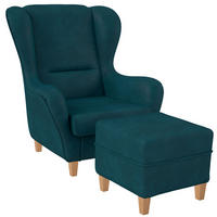 OHRENSESSEL Sofia Relaxsessel mit Hocker | Kunstleder Design Kunstleder Milano Ozeanblau - Petrol, Textil (92/68/95cm) - Supellex