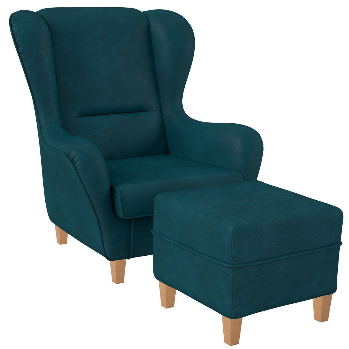OHRENSESSEL Sofia Relaxsessel mit Hocker | Kunstleder Design Kunstleder Milano Ozeanblau - Petrol, Textil (92/68/95cm) - Supellex