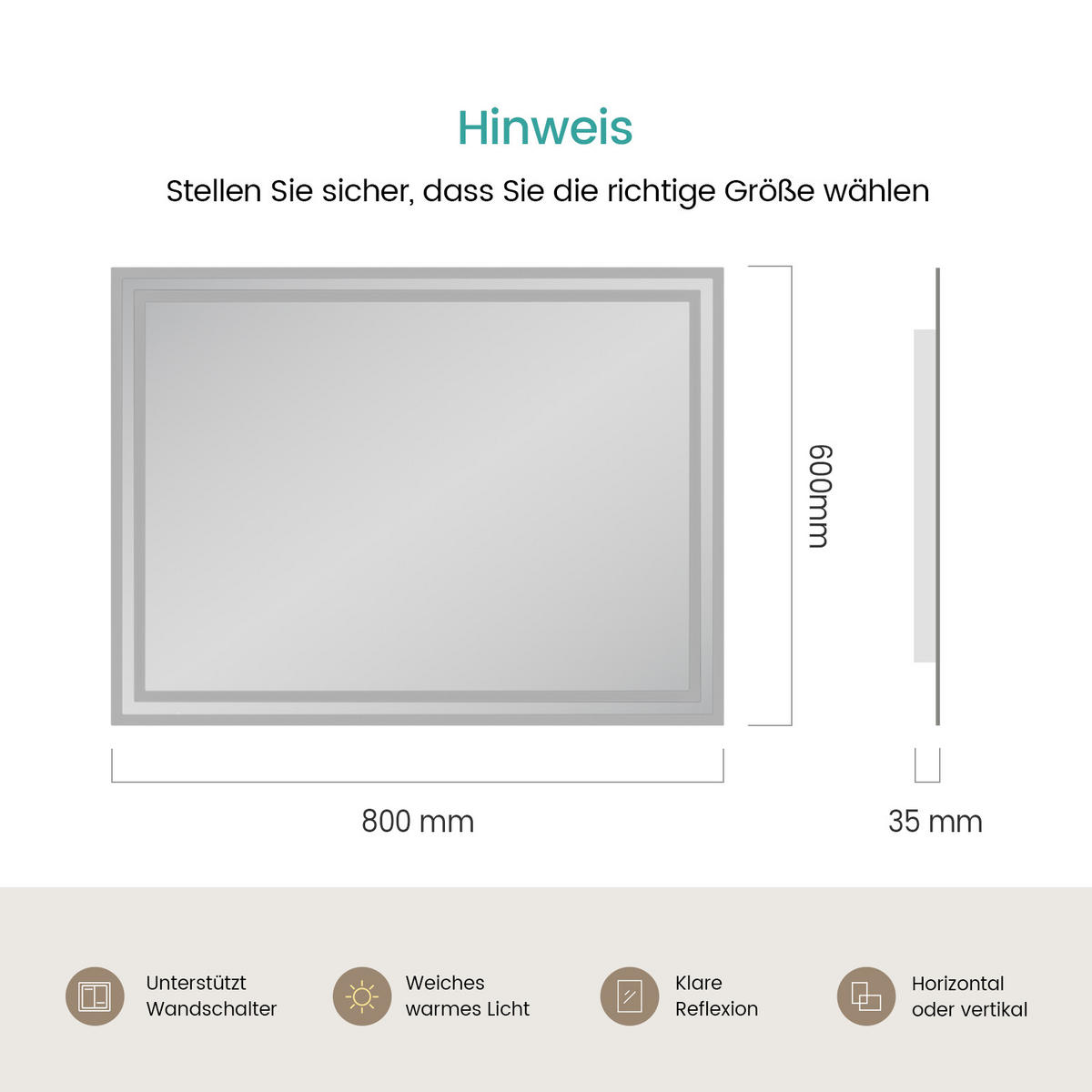 BADSPIEGEL mit Explosionsgeschützte Folie Beleuchtung 70/50/3,5 cm - Weiß, Glas (50/3.5/70cm) - EMKE