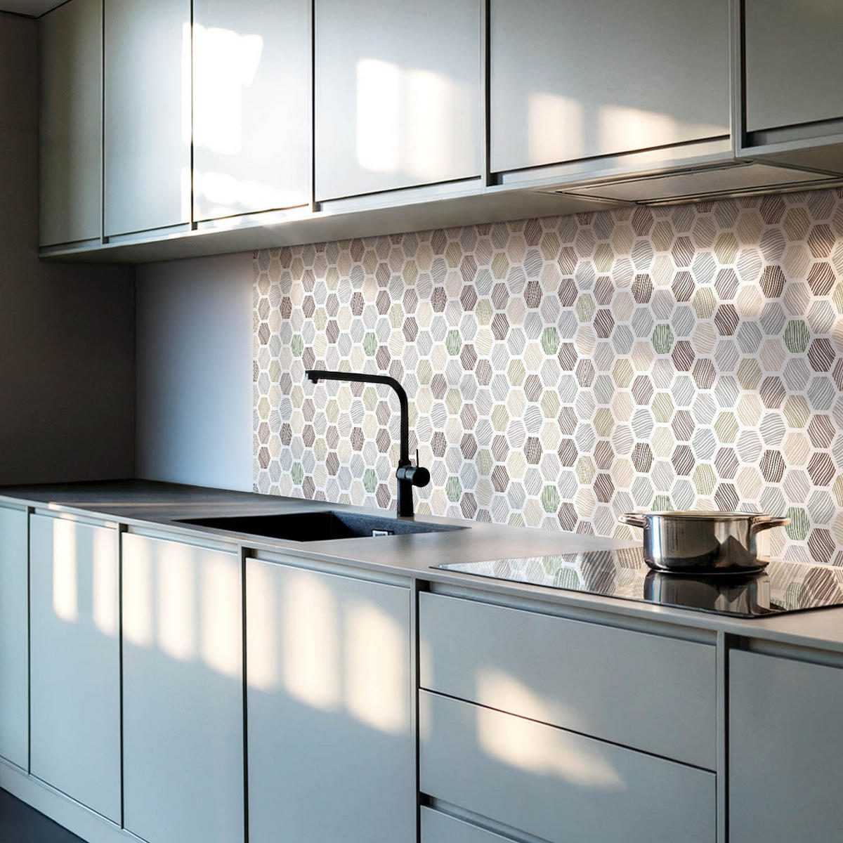 WANDPANEEL 6x 60x30 cm selbstklebend Linaria - Hellgrau, Kunststoff (30/1.6/60cm) - Wallfluent