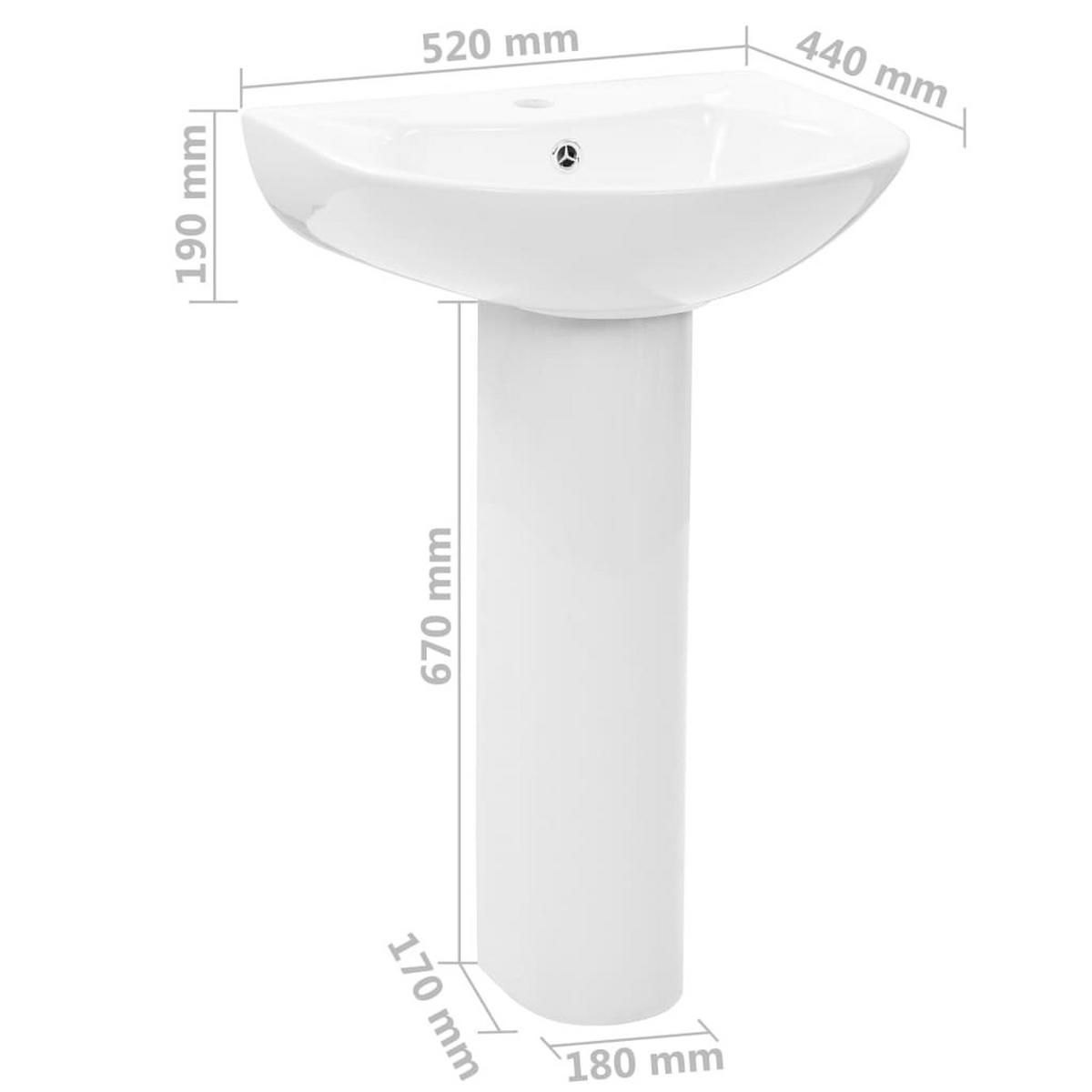 WASCHBECKEN Freistehendes Mit Säule Keramik Weiss 520/440/190 Mm - Weiß, Keramik (44/19/52cm) - vidaXL