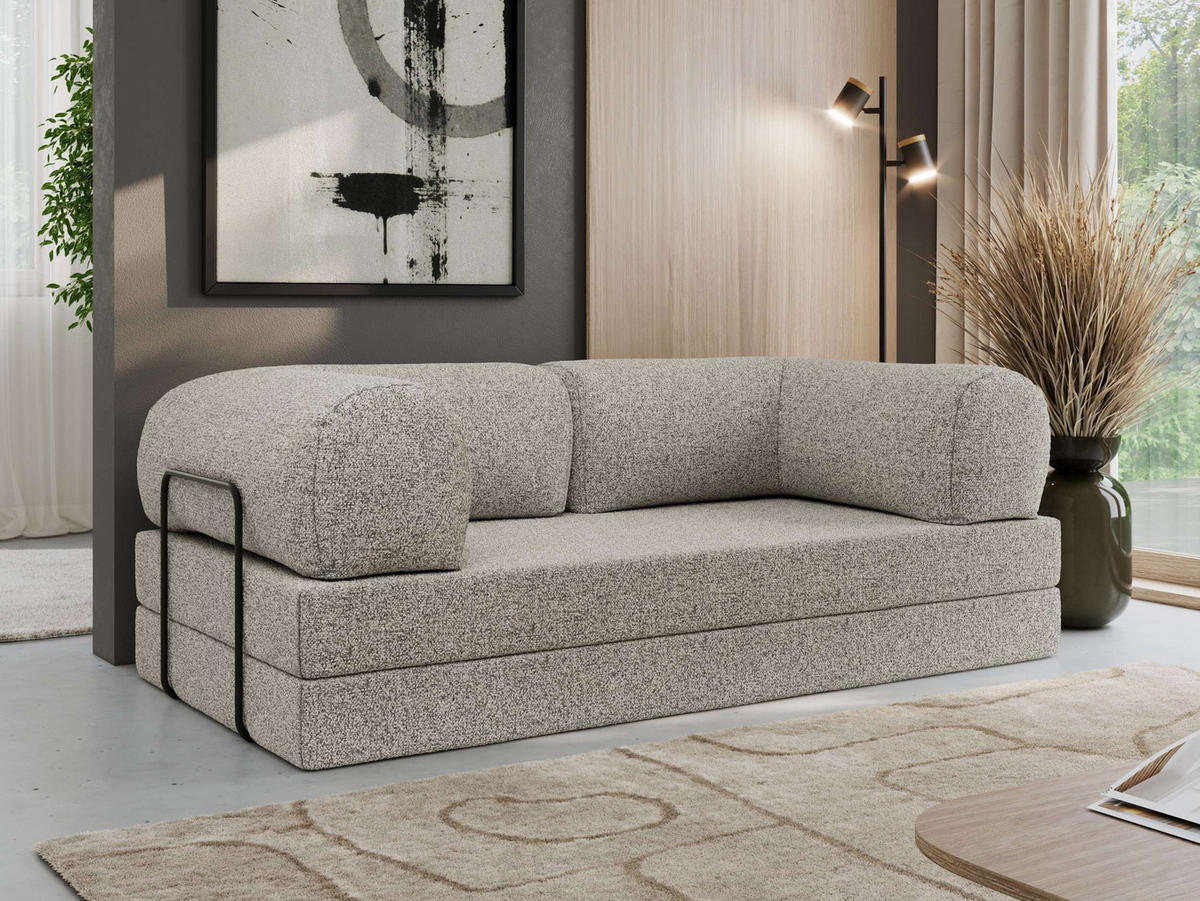 TROJMIESTNA POHOVKA ORSETTO - Svetlosivá Štruktúrovaná látka - čierna/svetlosivá, kov/textil (200/70/100cm) - MKS