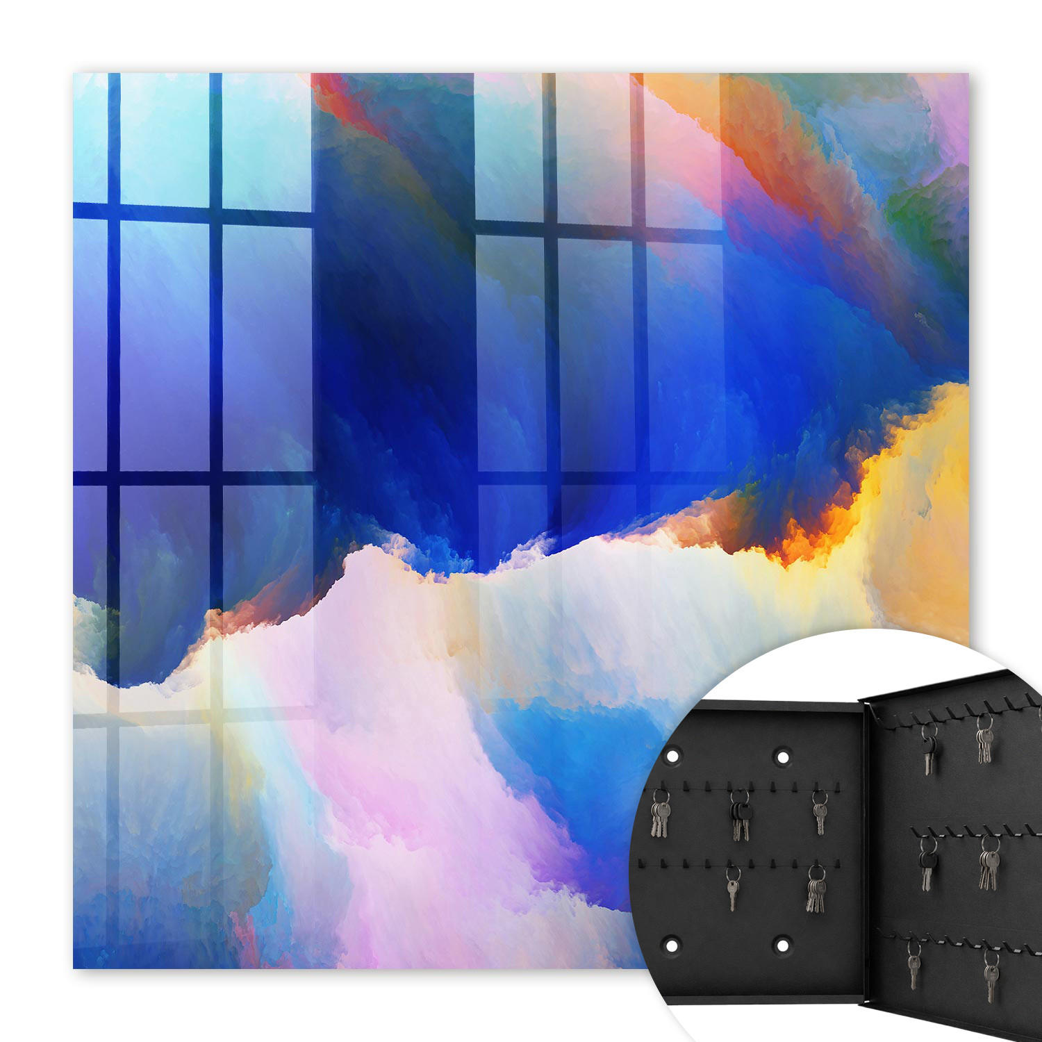 SCHLÜSSELBOX Schwarz 30x30 cm- Türöffnung nach rechts - Farbexplosion - Blau, Metall (30/30/5cm) - TULUP