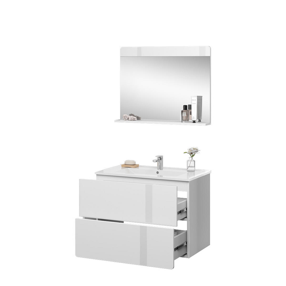 BADMÖBEL-SET Izan Weiß Hochglanz 3 Teile - Weiß, Holzwerkstoff (80/59.3/46cm) - Vicco