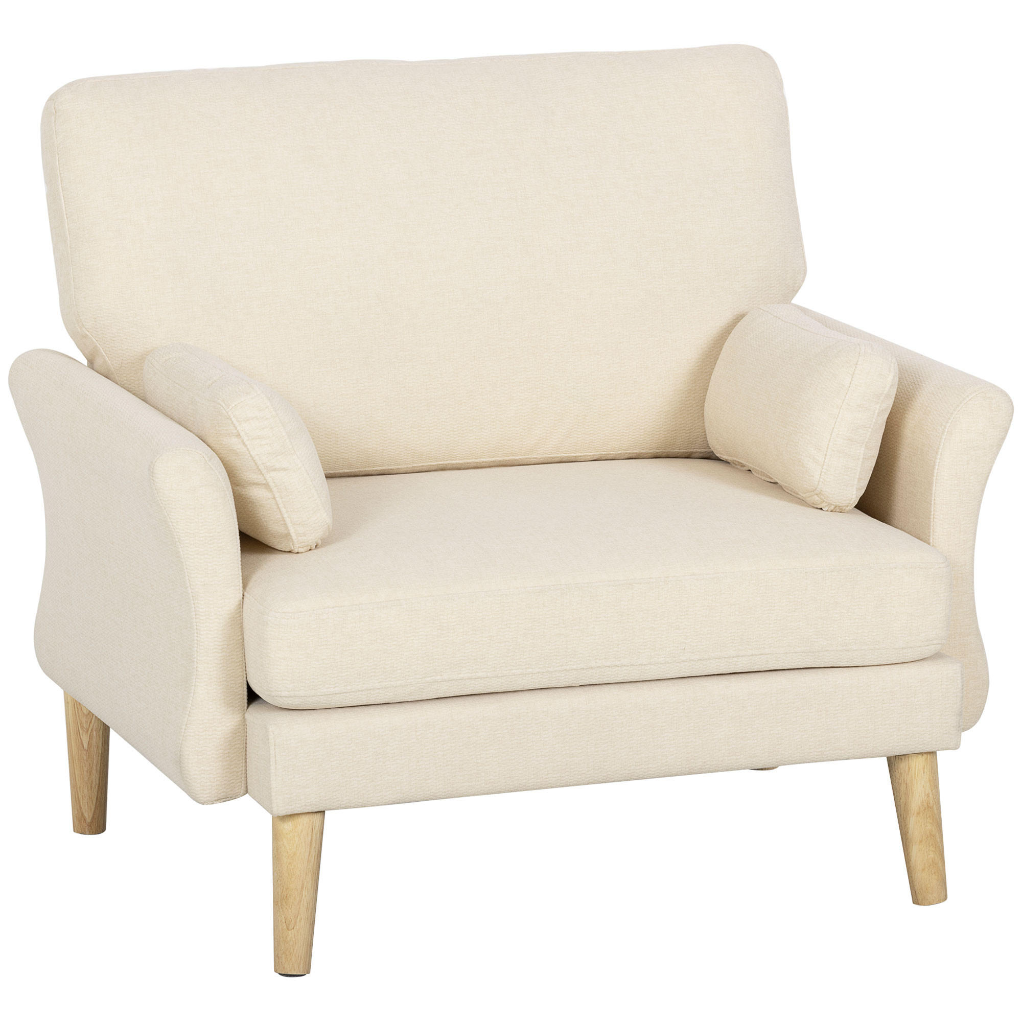 FÅTÖLJ i polyester och gummiträ, krämvit - Cremefärgad/Naturfärgad, Trä/Textil (80/88/103cm) - HOMCOM