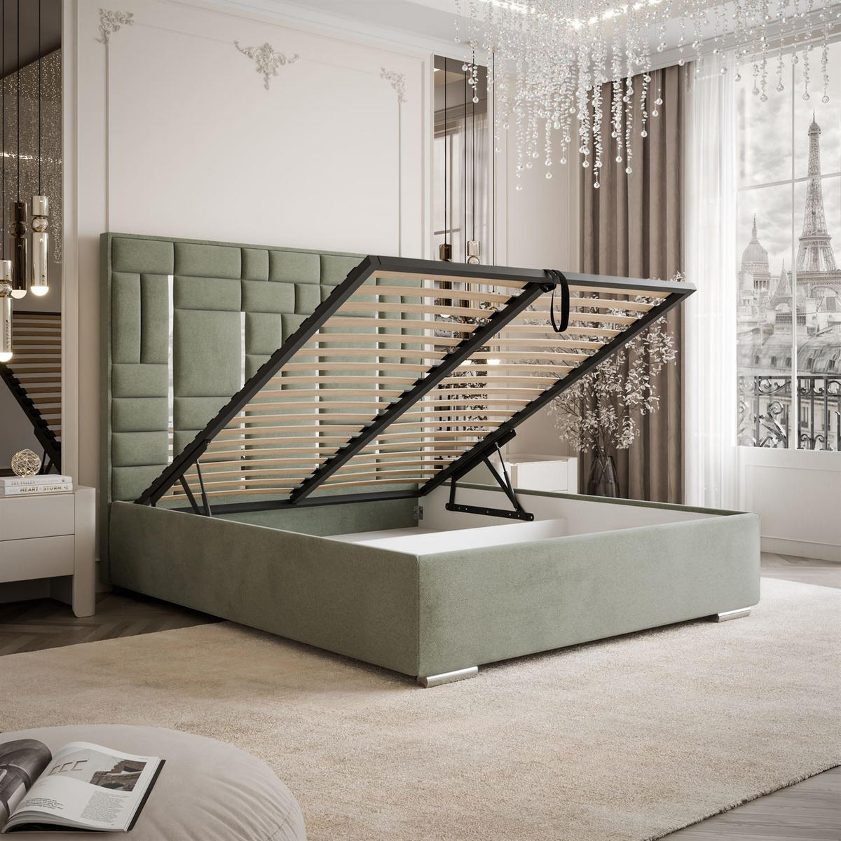 POLSTERBETT BRIGITTE SILVER mit Bettkasten 160x200 cm Element 11 - Grün, Textil (160/200cm) - Lookway