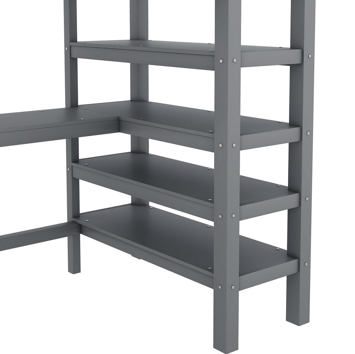 HOCHBETT 90/200 cm aus Kiefernholz mit Schreibtisch und Ablagefächern, Grau - Grau, Holz (90/200cm) - OKMYHOME