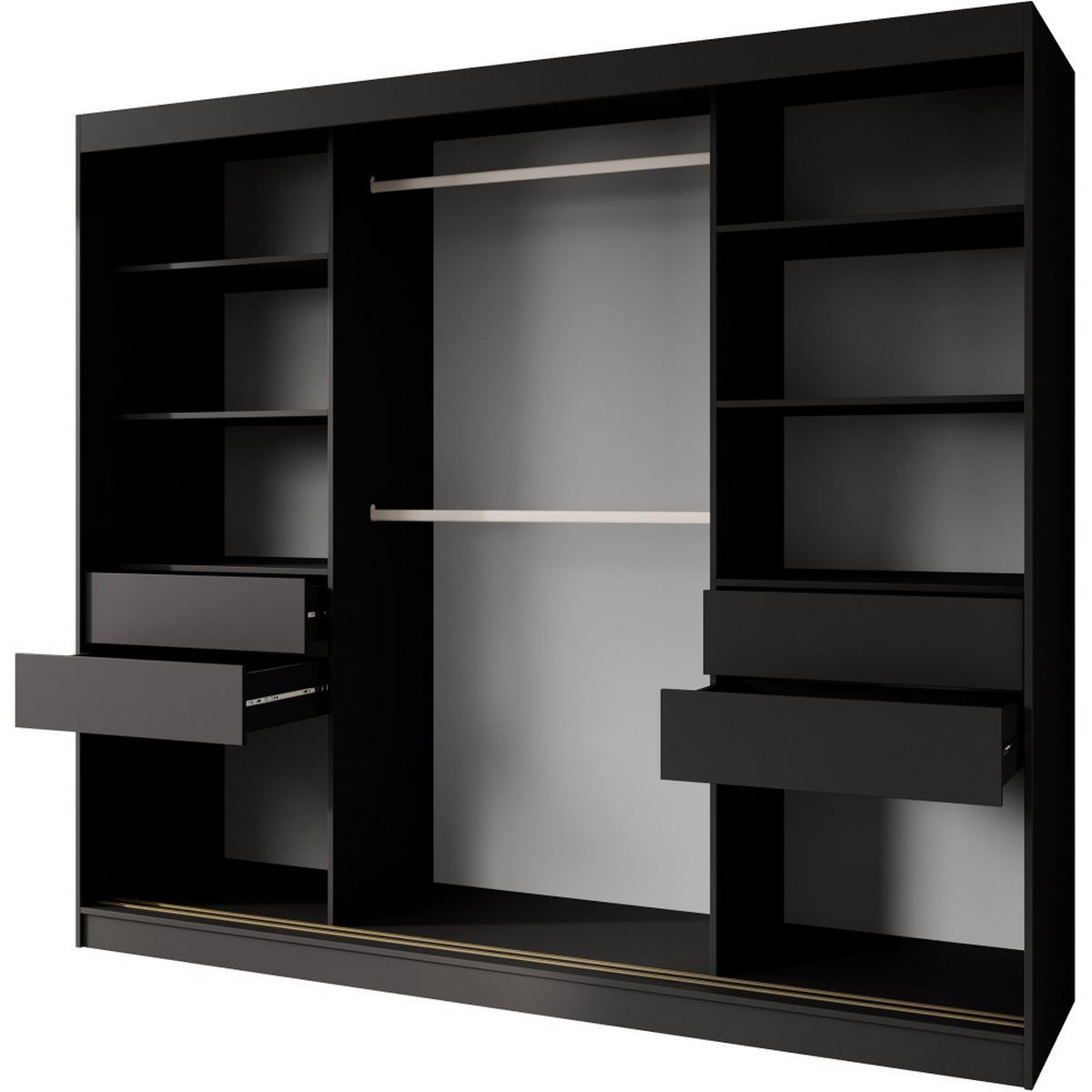 SCHWEBETÜRENSCHRANK Marika Lux, 3-Türig, mit Schubladen, Schwarz+Gold, 240 cm - Goldfarben/Schwarz, Holzwerkstoff (240/216/61cm) - Beautysofa