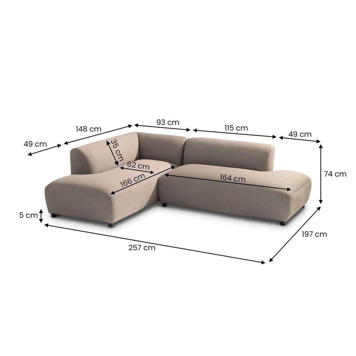 GARTENSOFA CALABRIA beige - Beige, Kunststoff (251/74/193cm) - IDIMEX
