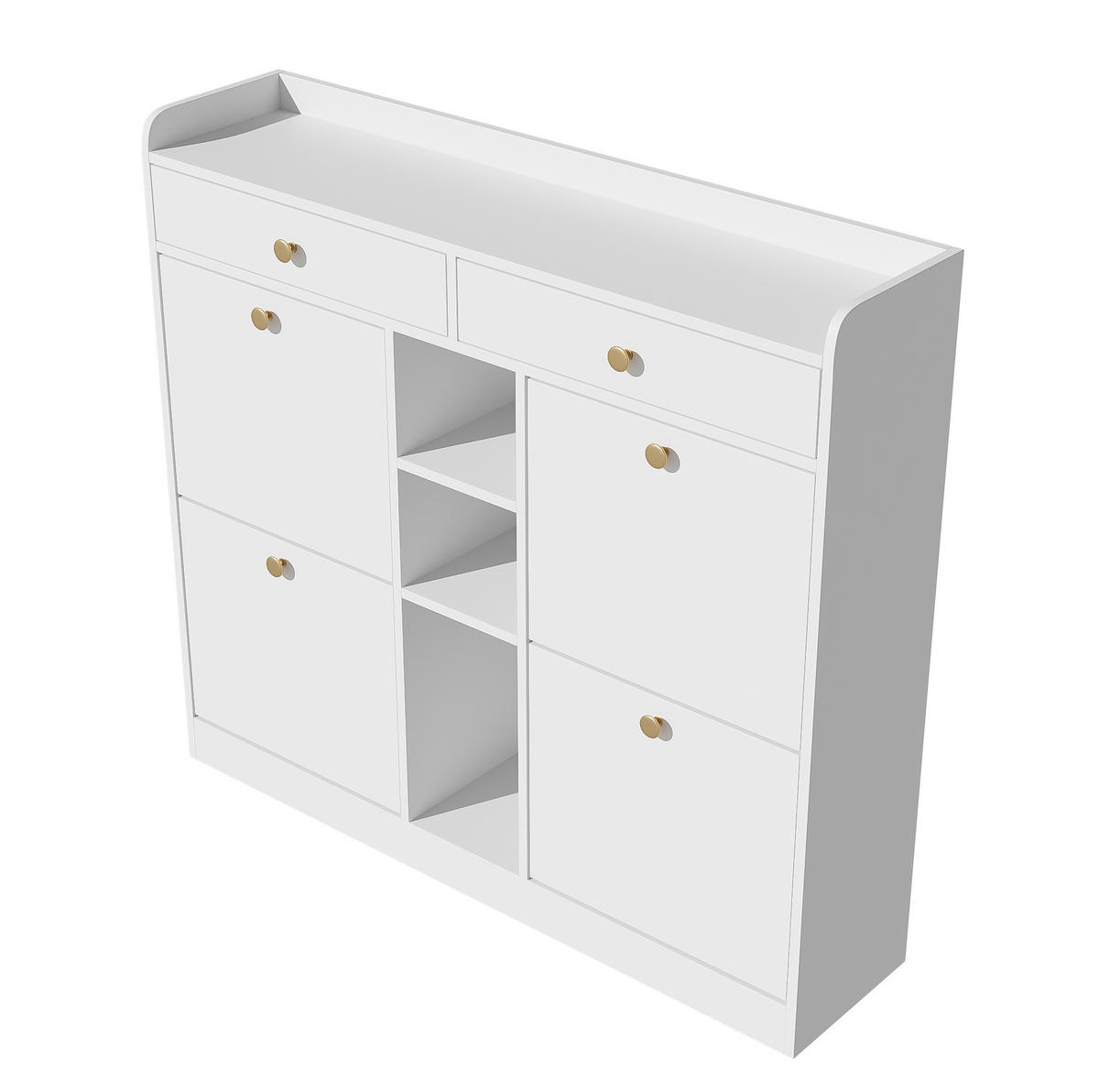 SCHUHSCHRANK aus Spanplatte 110x26x100cm in Weiß mit 4 Klapptüren - Weiß, Holzwerkstoff (110/100/26cm) - Modfu