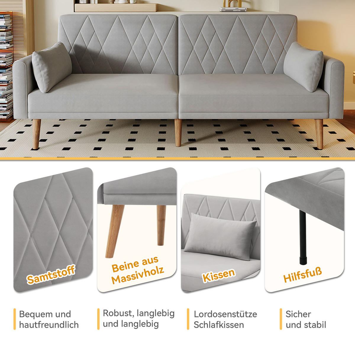 SCHLAFSOFA mit verstellbaren Rückenlehnen und Armlehnen - Grau, Holzwerkstoff/Textil (75/82/180cm) - Urban Meuble