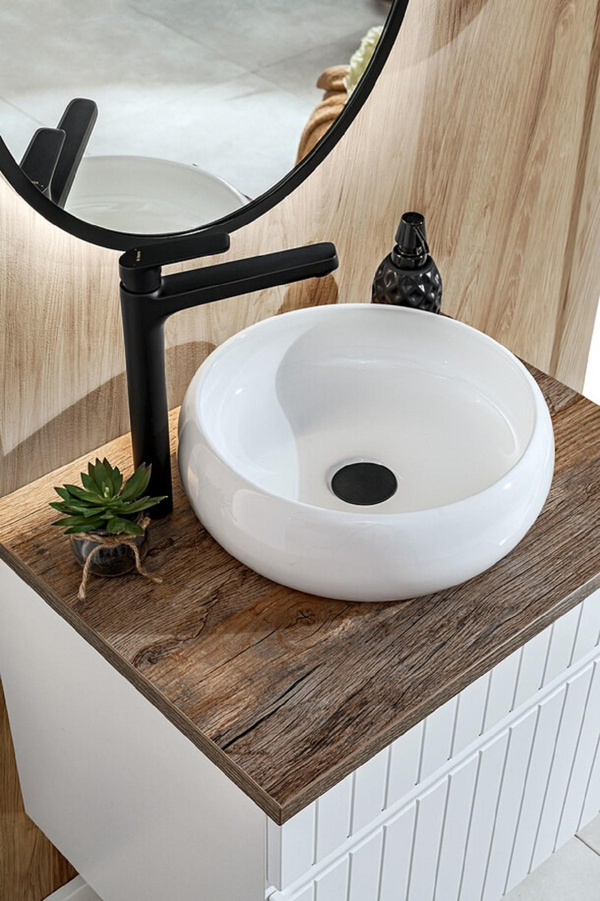 BADMÖBEL-SET 5 Teile - Iconic White I BM68 in Weiß/Santa Fe Vintage - Weiß, Holz (60/160/46cm)
