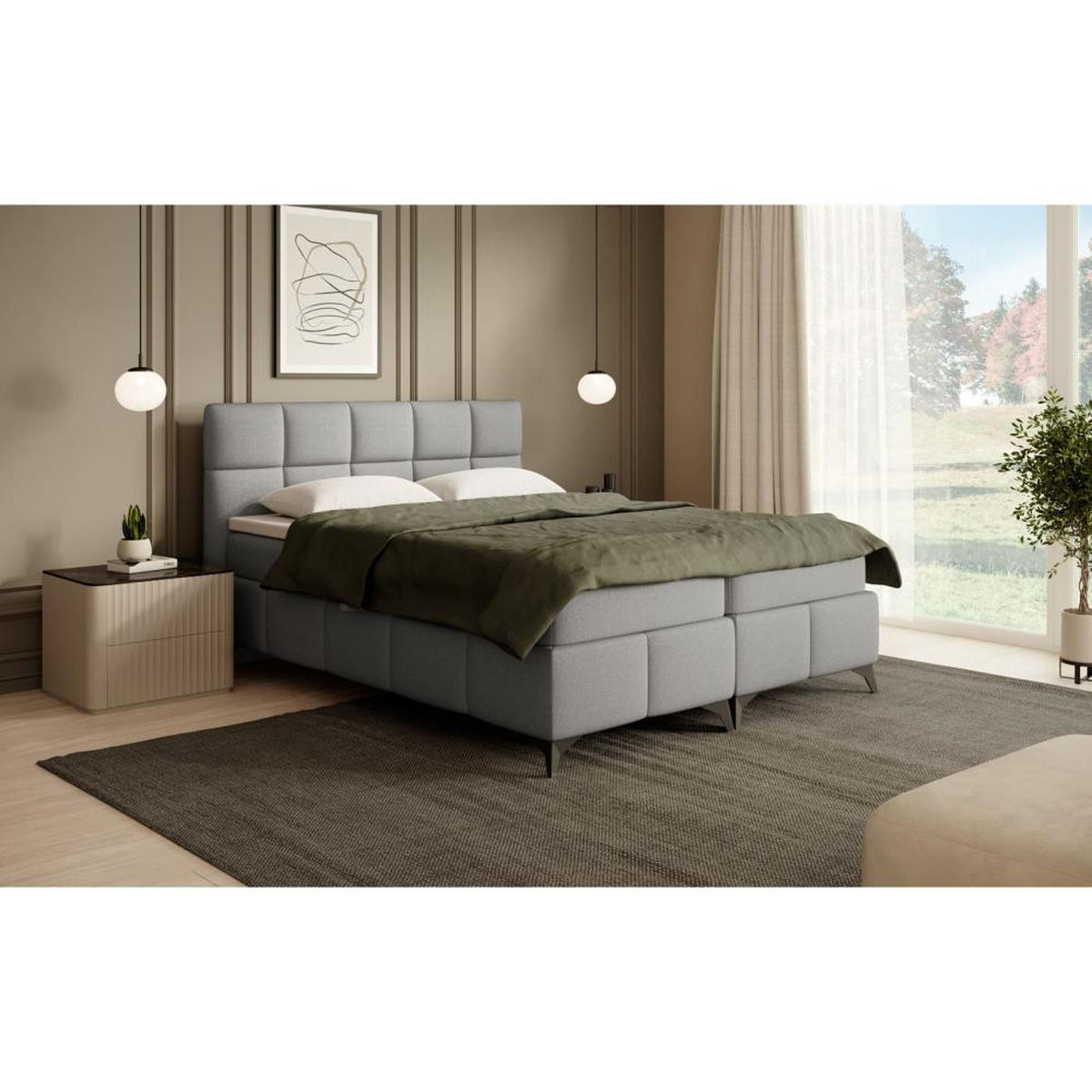 BOXBETT Solido mit Bettkasten 160x200 cm hellgrau - Hellgrau/Schwarz, Textil/Metall (160/200cm) - Beautysofa