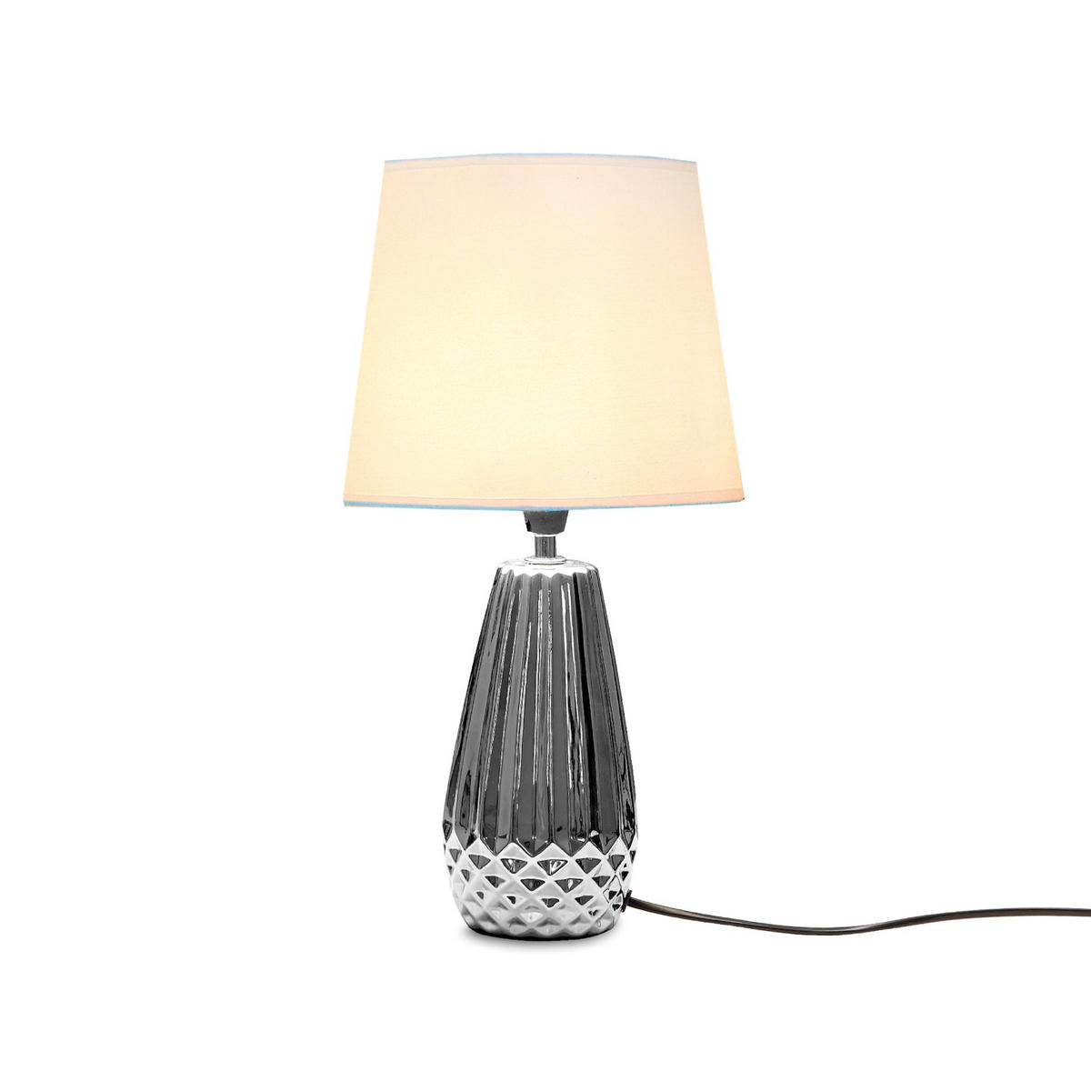TISCHLAMPE ERANA, Silber/Weiß - Silberfarben/Weiß, Keramik/Textil (22/22/40cm) - KONSIMO®