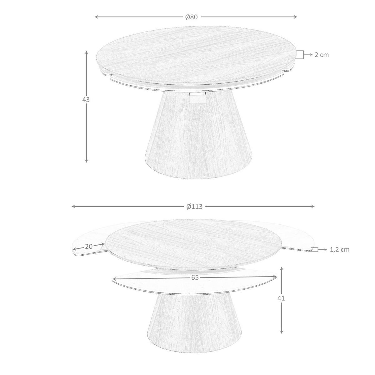 COUCHTISCH Ausziehbarer runder aus Nussbaumholz und Feinsteinzeug Ø80/43 cm - Sandfarben/Titanfarben, Holz/Keramik (80/80/43cm) - ANGEL CERDA
