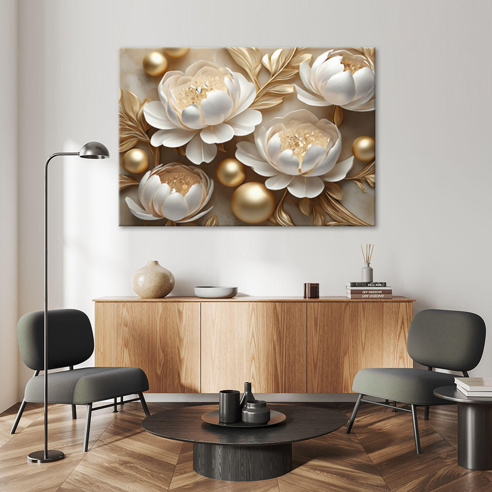 LEINWANDBILD Goldene Glamour-Blumen 3D 100x70cm - Goldfarben, Textil (100/70cm) - Feeby