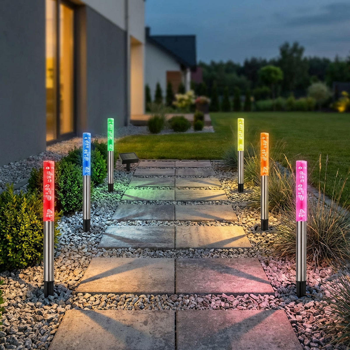 STECKLEUCHTE LED Solar Edelstahl Silber, RGB, 6er Set - Silberfarben, Metall (1.7/1.7/28.5cm)