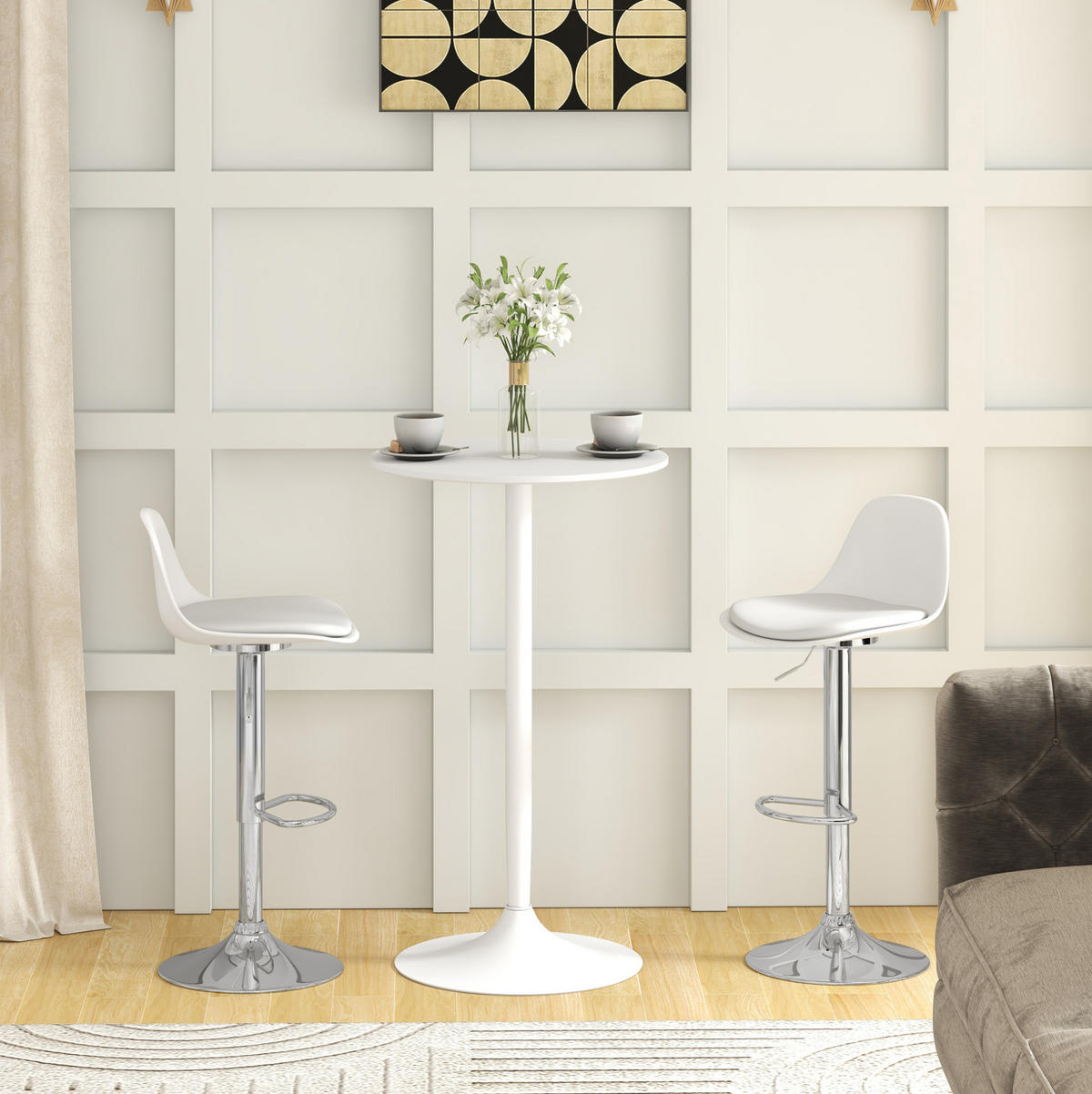 BARHOCKER 2er-Set höhenverstellbar drehbar Weiß Kunstleder - Weiß, Metall (42/104/38cm) - Meubliv