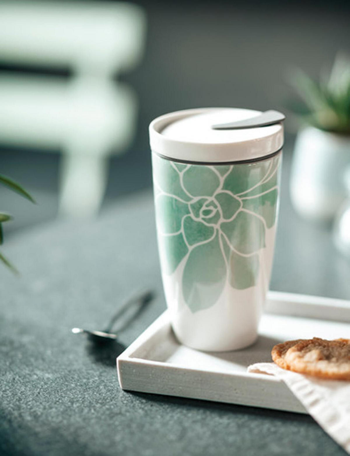 KAFFEEBECHER M Coffee To Go Sukkulente 350 ml - Weiß/Grün, Keramik (0.35L) - like.Villeroy & Boch