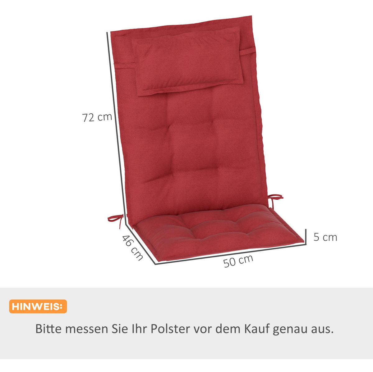 SESSELAUFLAGENSET 2er-Set aus Polyester 50x116x5 cm in Rot mit Bändern - Rot, Textil (50/5/116cm) - Modfu