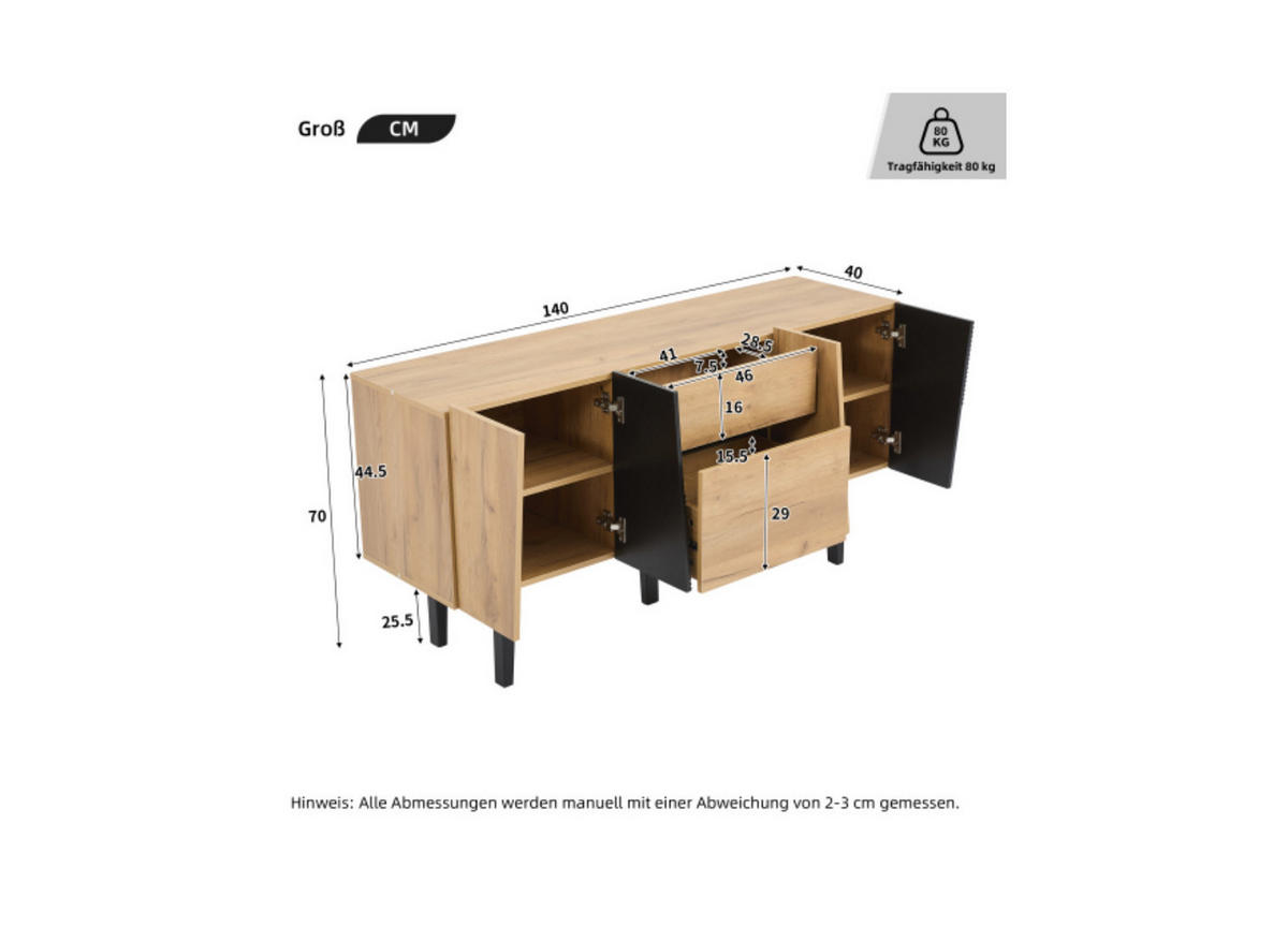TV-SCHRANK Oak-coloured 40/140/70 cm - Eichefarben, Holz (140/70/40cm) - Urban Meuble