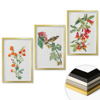 WANDBILDER 3er Set - 40x60 cm Goldrahmen - Gemalte Blumen und ein Vogel - Goldfarben, Kunststoff (40/60cm) - ArtPrintCave