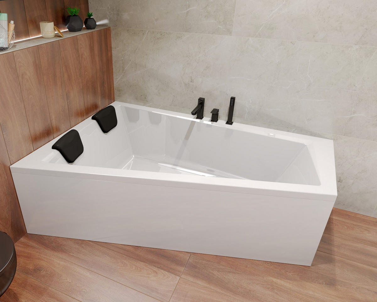 BADEWANNE Eckwanne INTIMA 180/125 Links + 2 Kopfstütze Ablauf Füße - Weiß, Kunststoff (125/55.5/180cm) - bad land