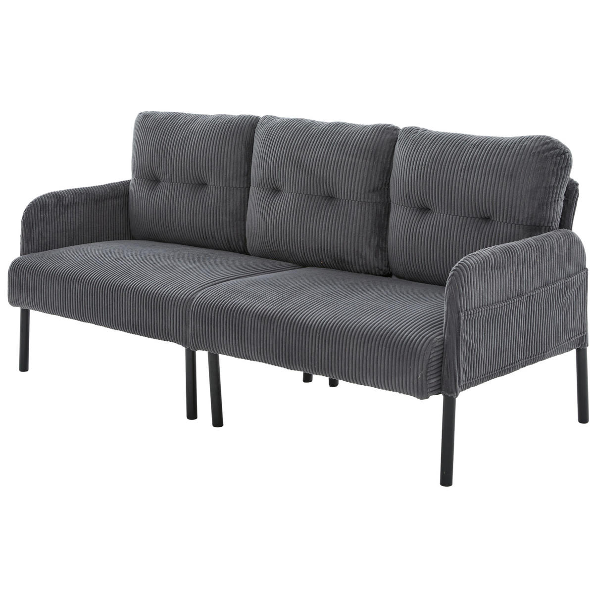 3-SITZER-SOFA 171/72/80 cm aus Cord mit Seitentasche Grau - Grau, Textil (72/80/171cm) - Modenvie