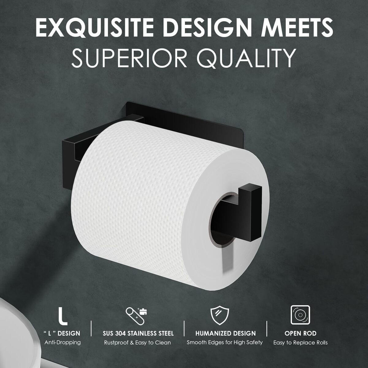 TOILETTENPAPIERHALTER , Edelstahl - Schwarz, Metall (7.7/4.5/14cm) - Authentics