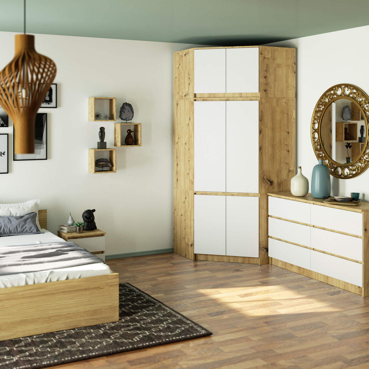 KLEIDERSCHRANK Eiche Artisan, Weiß 100x50x235 cm - Weiß/Eiche Artisan, Holzwerkstoff (100/235/50cm) - Akord