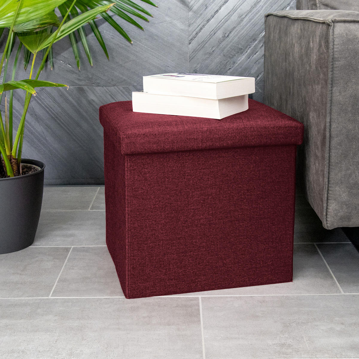 SITZHOCKER Faltbar mit Stauraum 38/38/38 cm (Rot) - Bordeaux, Textil (38/38/38cm) - Intirilife
